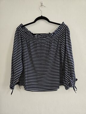 Banana Republic Striped Off-Shoulder Peasant Nautical Top - Navy/White Size M